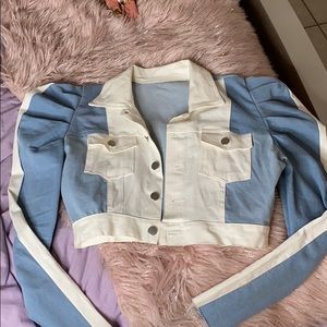 Puffy sleeves crop jean jacket